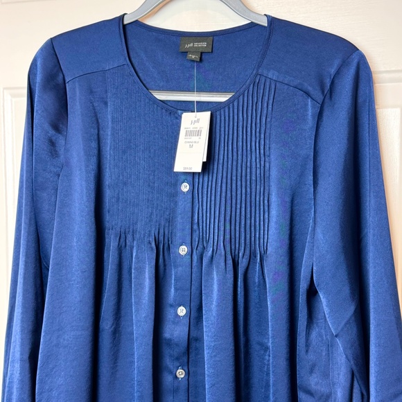 J. Jill Ladies Evening Blue Silk Long Sleeve Blouse, NWT Size Medium - Picture 5 of 8